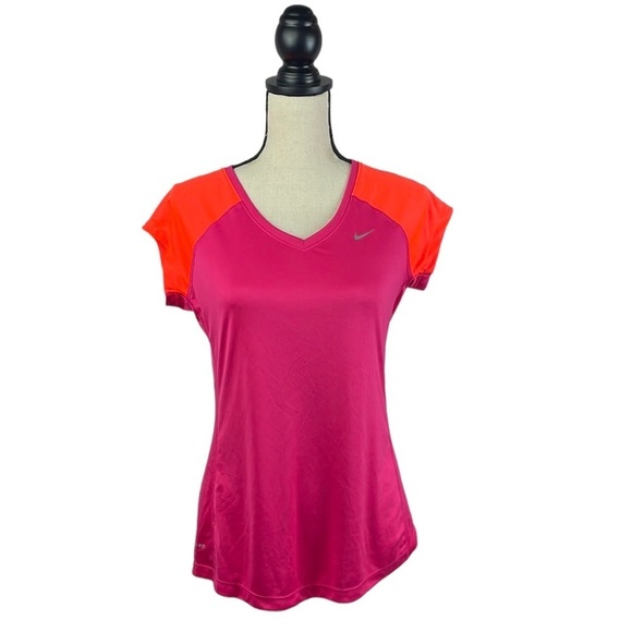 Nike Miler Running Dri-Fit Shirt Women Medium Short Sleeve Pink/Orange - Picture 1 of 13